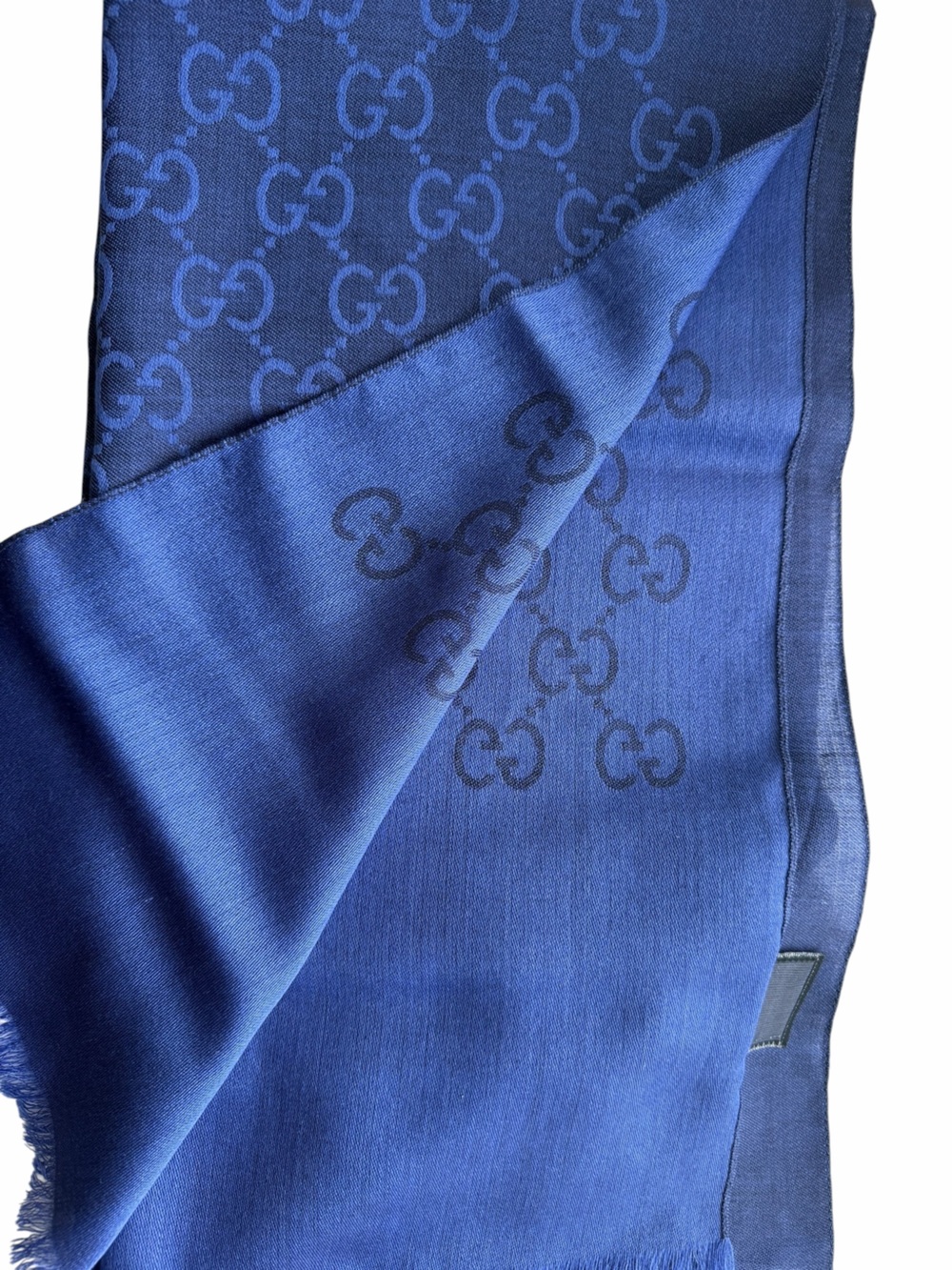 NWT Gucci Blue GG Monogram Scarf Wrap Made in Italy - Picture 9 of 10